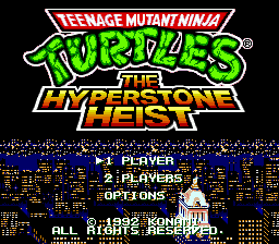 Teenage Mutant Ninja Turtles Hyperstone Heist title screen for Sega Genesis